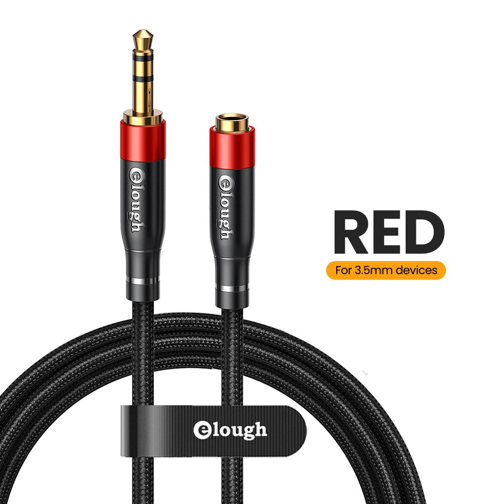 Elough Audio Extension Cable Jack 3.5mm Male to Female Aux Cable for iphone Headphones Laptop Splitter Speaker Extender AUX Wire: Red / 2m