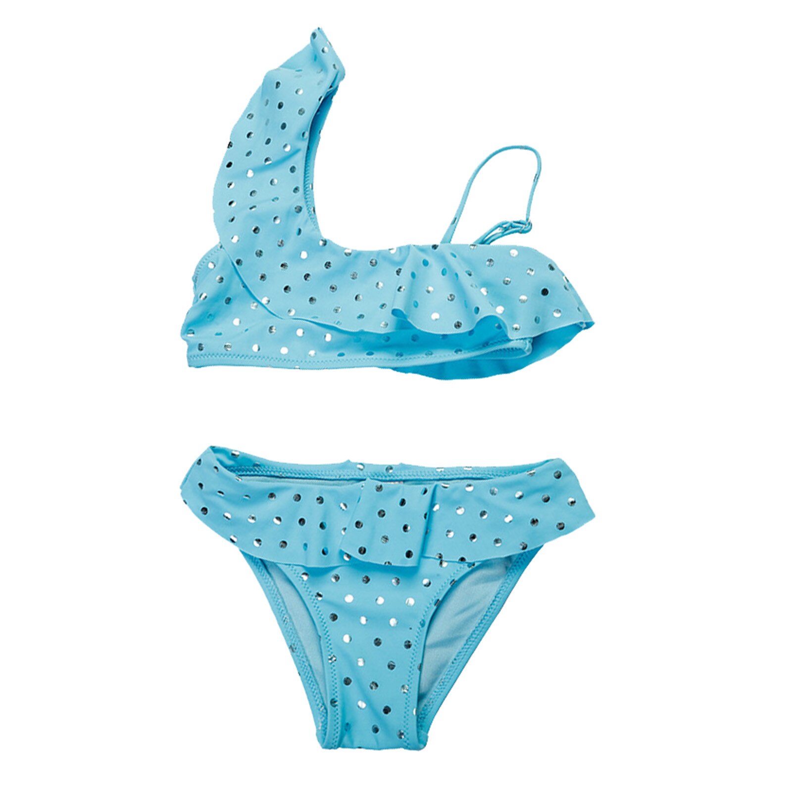 Swimsuit Kids Summer Baby Kids Girls Ruched Solid Wave Point Print Swimwear Swimsuit Bikini Sets Swimming Suit For Children: 4-5 Years