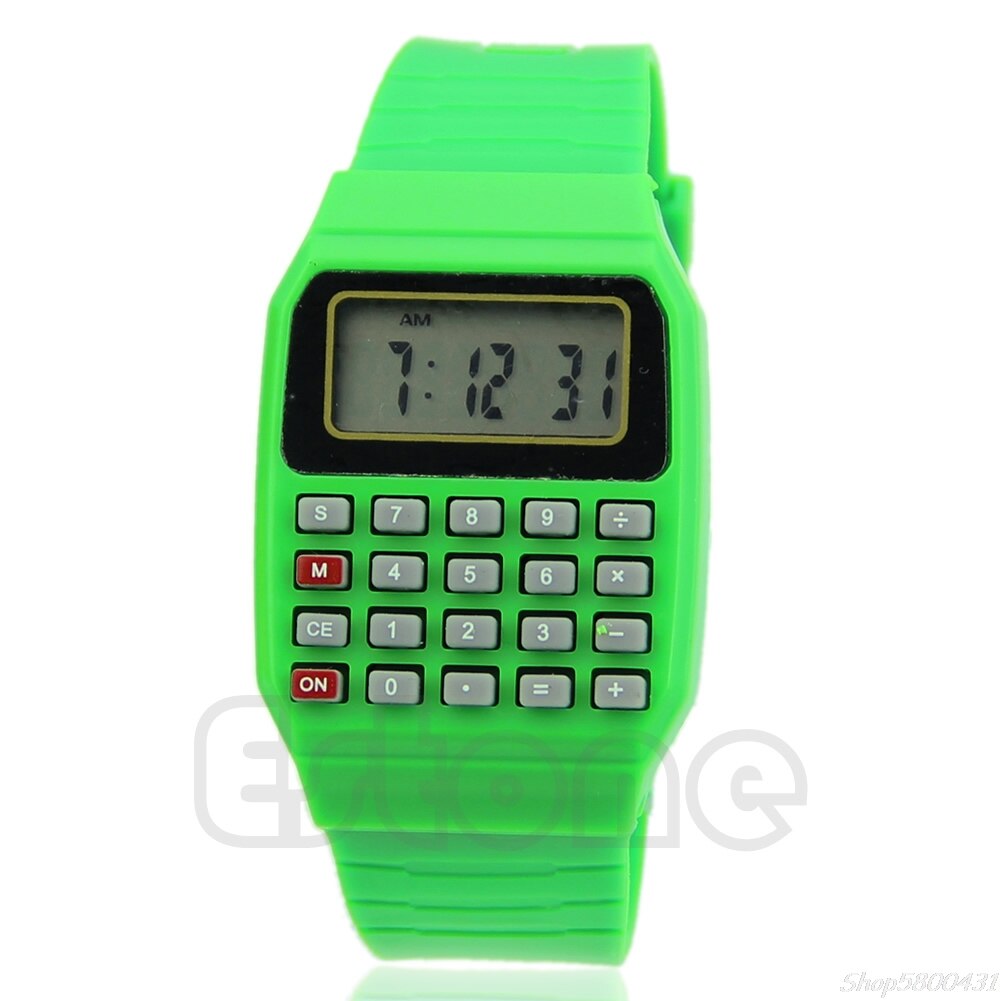 Moda Dei Bambini Del Silicone Data Multi-Purpose Bambini Elettronico Calcolatrice Orologio Da Polso O16 20 Dropshipping: Green