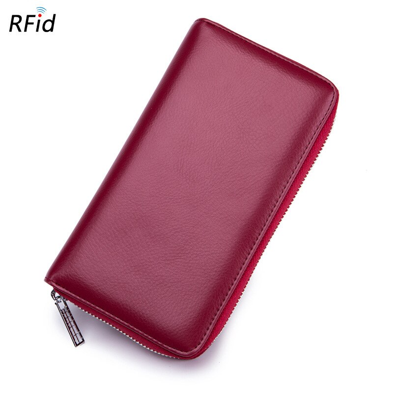 Leather RFID Blocking Credit Card Holder Men Anti Theft Travel Passport Long Wallet Women Business ID Holder 36 Cards Purse: Wine Red