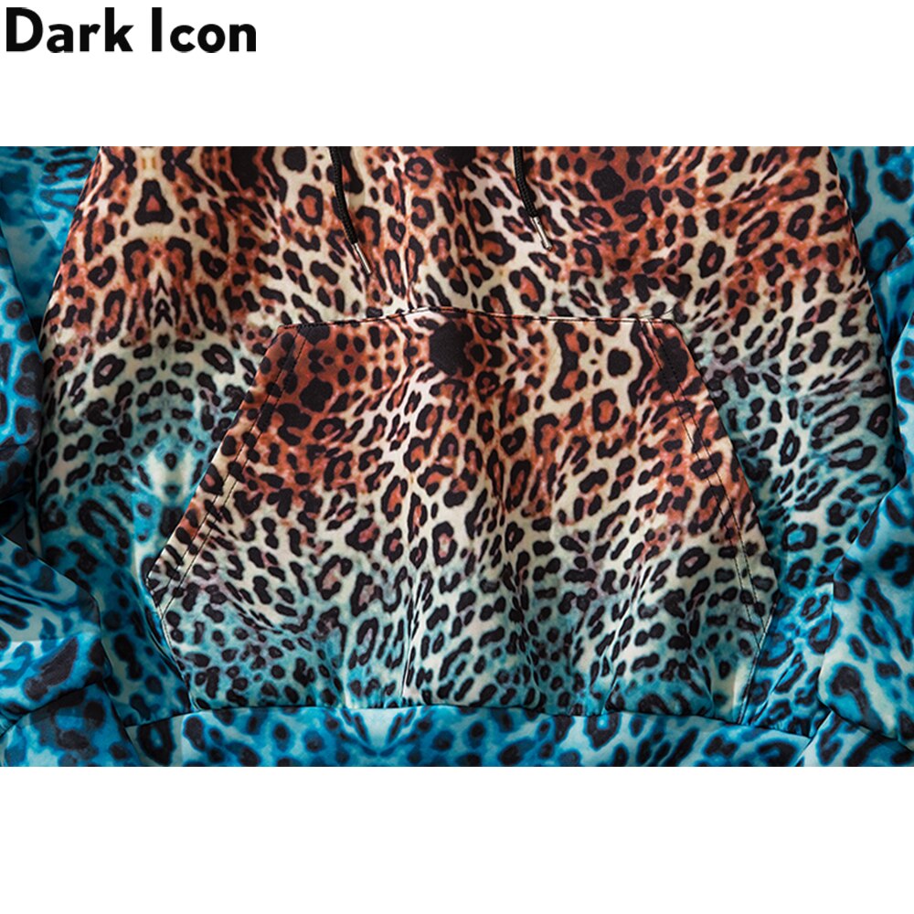 Mørk ikon gradient leopard hættetrøje mænd pullover lommer til mænd sweatshirts og hættetrøjer