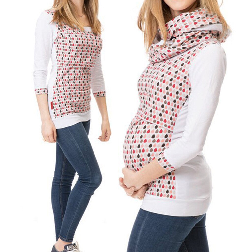 Women Maternity Sweatshirt Seven Sleeve Print Patchwork Breastfeeding Nursing Jumper Collar Pregnant women's sweater: PK / M