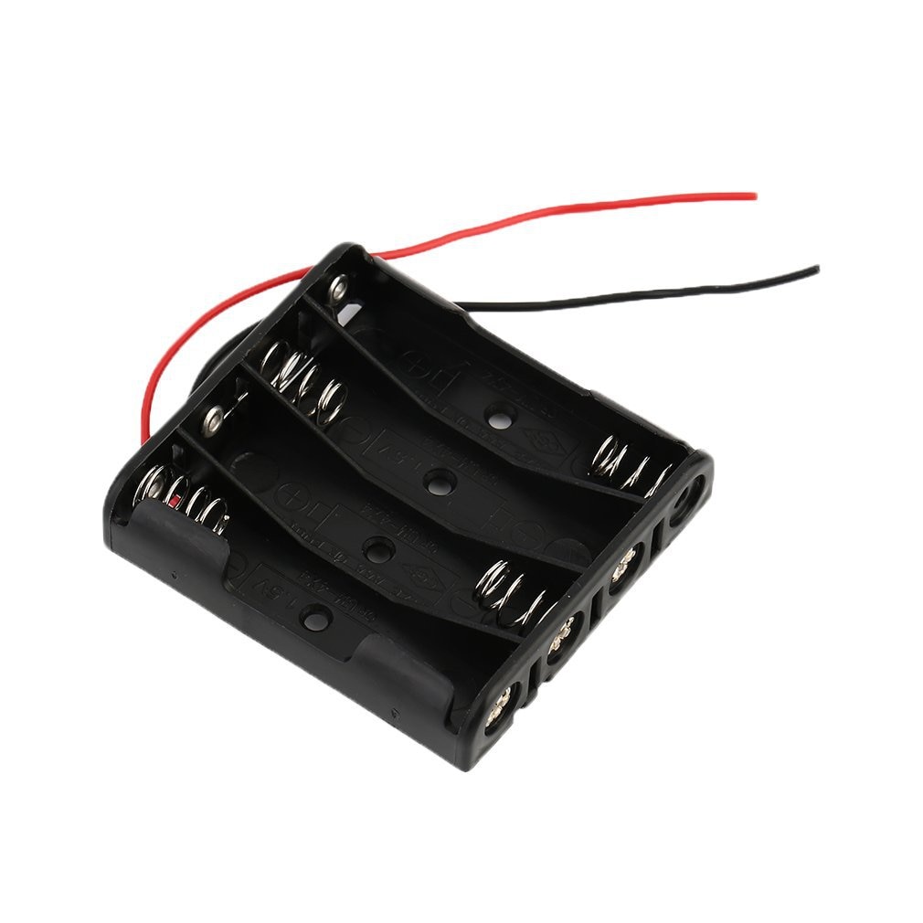 4 X Aaa Batterij Storage Case Plastic Box Houder Met 6 ''Cable Lead Voor 4 Stuks Aaa Batterijen voor Solderen Aansluiten Zwart