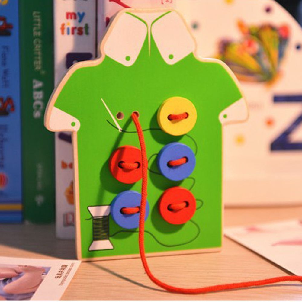 abalorios para niños Tabla de cordones juguetes de madera para niños pequeños botones para coser educación temprana enseñanza SIDA para niño niña niños