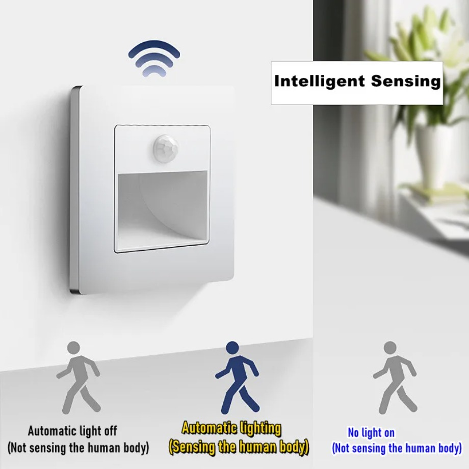 Infrarød bevegelsessensor nattlys innendørs utendørs trappetrinn vegglampe 3w innfelt ledet trinnlys trappesoveromsdekorasjon