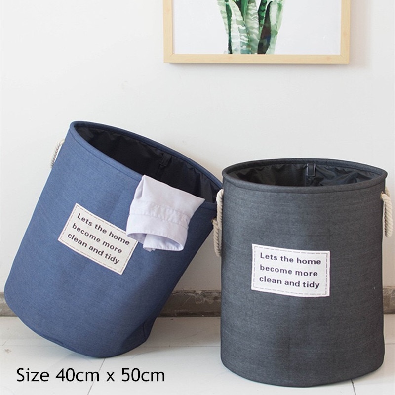 cotton linen large Round Collapsible Laundry Basket Dirty Clothes Organizer Toys Storage Box Bin Bucket Hamper With Handles
