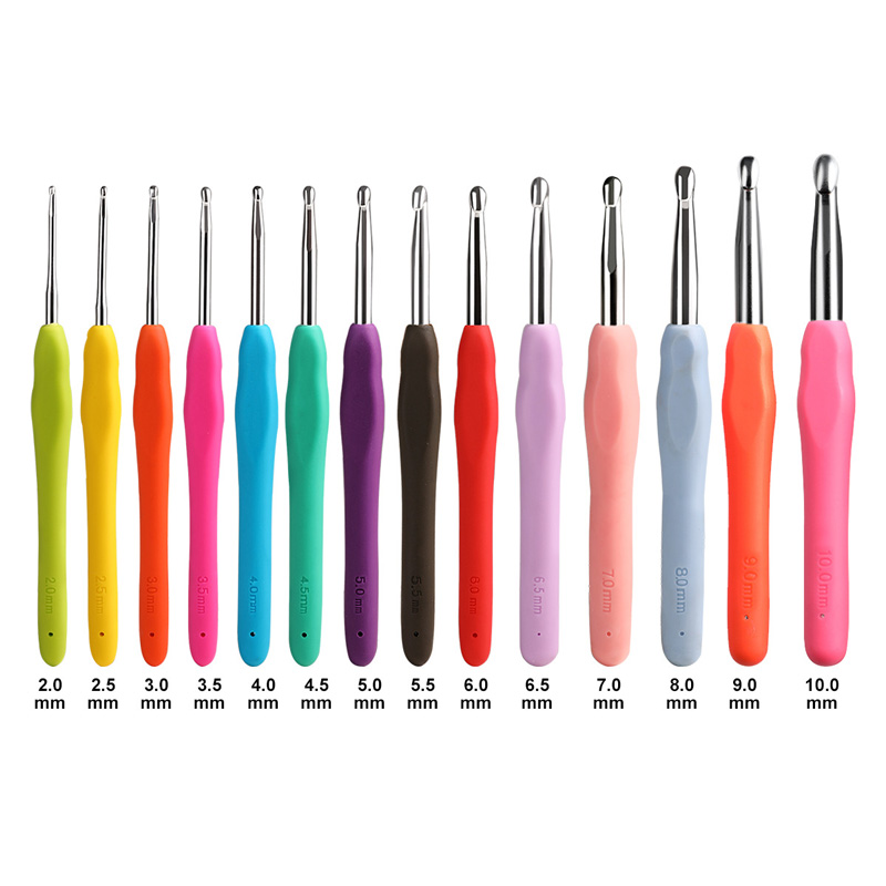 Juego de ganchos de ganchillo de 2mm-10mm y 14 tamaños, agujas de ganchillo extralargas con empuñaduras de goma suaves y ergonómicas para manos artríticas principiantes