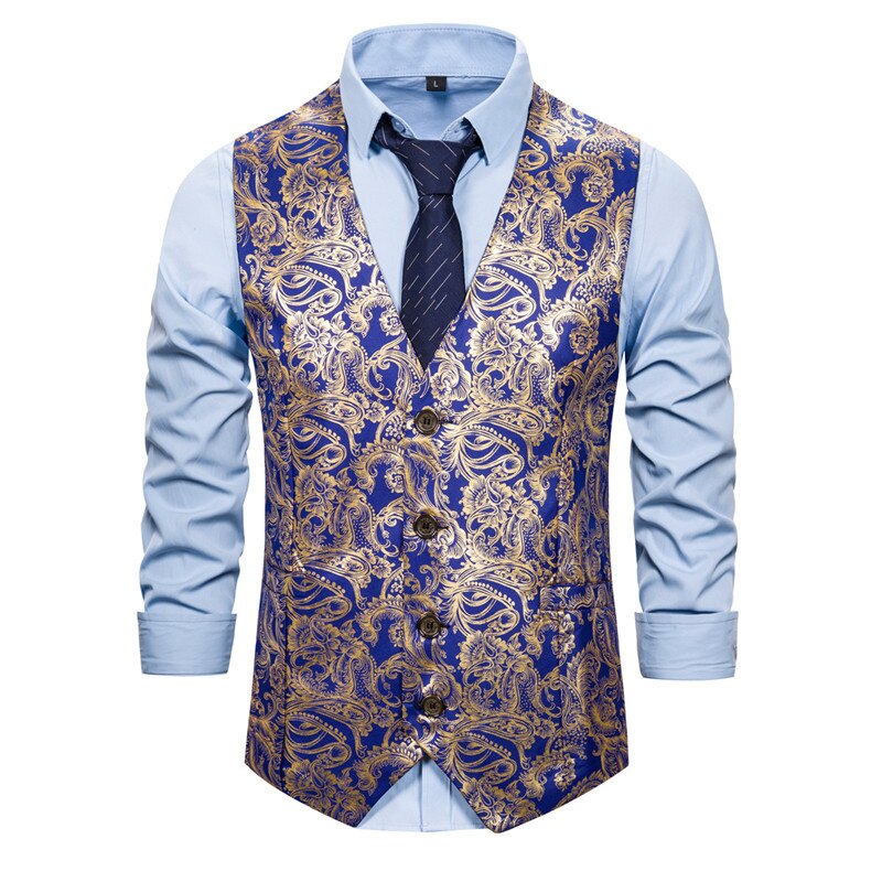 Luxe or Paisley robe Gilet hommes smoking Gilet Hipster col en V Slim Fit Gilet hommes fête mariage gilets Gilet Costume Homme XXL
