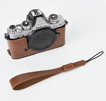PU Leather Camera Case Half Bag Body With Wrist Strap For Nikon ZFC Z30 Z50: Dark Khaki