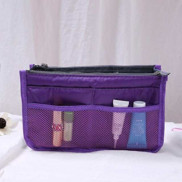 Multifunctionele Organizer Insert Bag Vrouwen Nylon Travel Organizer Insert Handtas Portemonnee Grote liner Lady Make-Up Cosmetische Bag: Purple