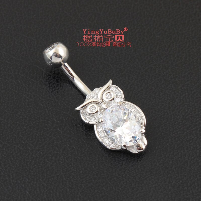 Navle ring ægte 925 sterling sølv navle ring ugle nighthawk bird of minerva kropssmykker piercing smykker