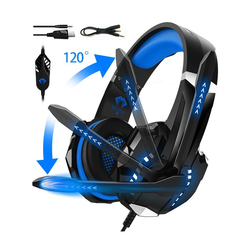 Auriculares para Gaming PYTHON FLY G9000 Pro, cascos estéreo para Gaming, 3,5mm, USB, HD, micrófono, luz LED, para PC