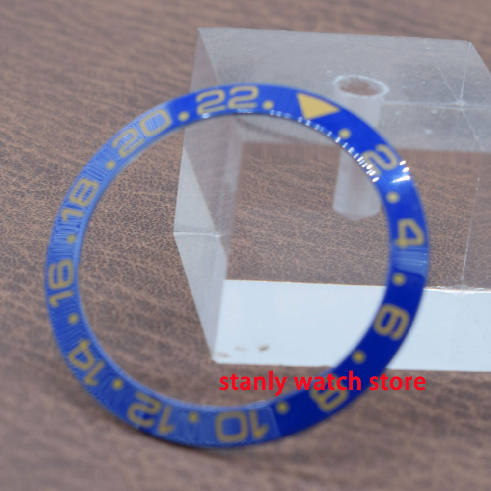 38mm blue ceramic bezel insert golden scale watch parts fit 40mm GMT automatic movement watches