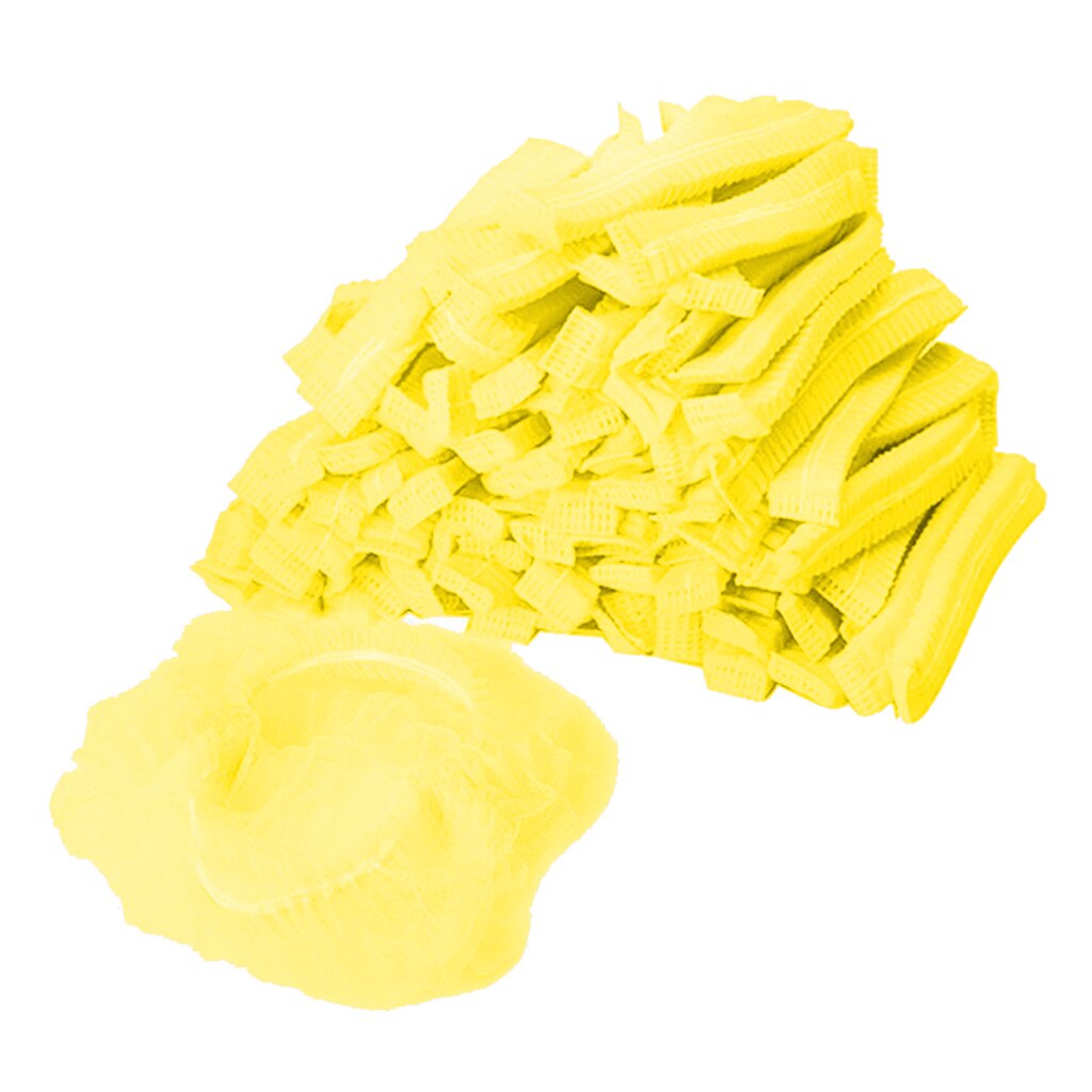 100x Disposable Mob Cap Dustproof Hats Head Cover Catering Industrial: Yellow