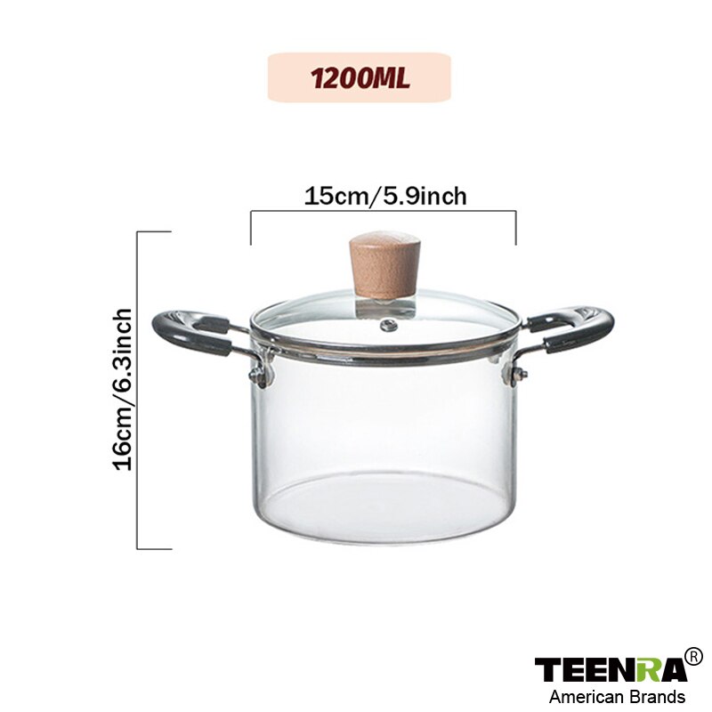 Teenra 2l husholdningsglas kogepande varmebestandig suppekande gennemsigtig salat øjeblikkelig nudelskål køkken gryder kasserolle: 1.2l