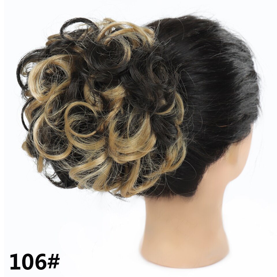 Shangke hår bolle klipp i hårforlengelse til plast kam krøllete hår chignon syntetisk hår rotete chignon til kvinner bryllup: 106