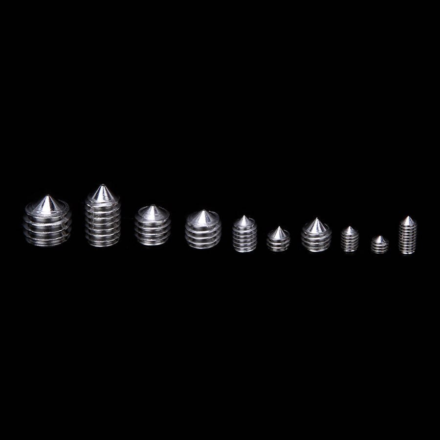 200Pcs M3/M4/M5/M6/M8 Grub Screw Sets Cone Point Hex Socket Stainless Steel Grub Screw for Accuracy Instruments