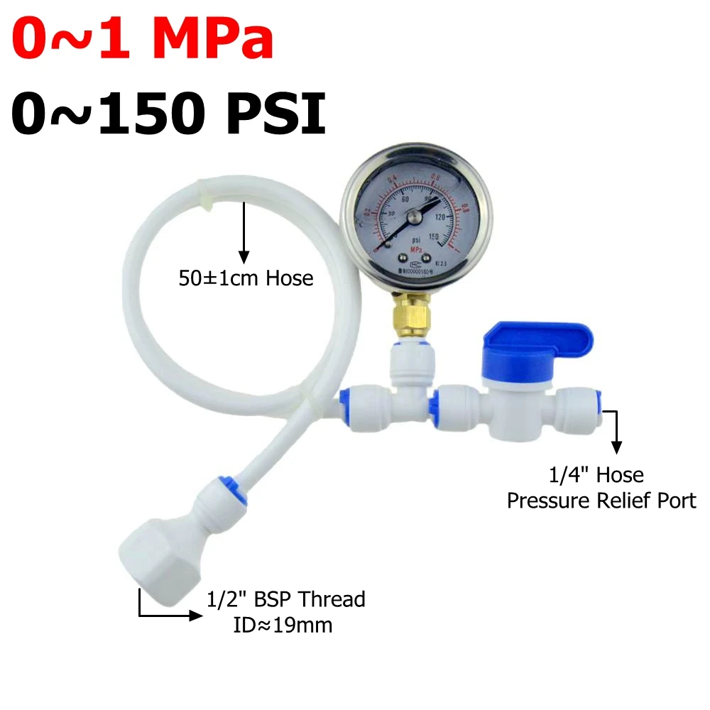 0-1MPa 150PSI RO Water Pressure Gauge Household Tap Water Purifier Test Pressure Relief Gage Regulator 1/4 Pipe Hose 1/2 Thread: Yellow