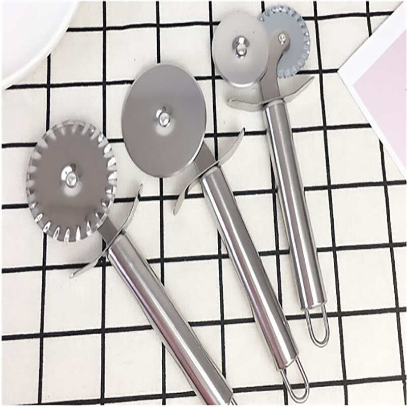 Stainless Steel Pizza Cutter Double Roll Pizza Cutter Pastry Pasta Dough Crimper Kitchen Pizza Tool