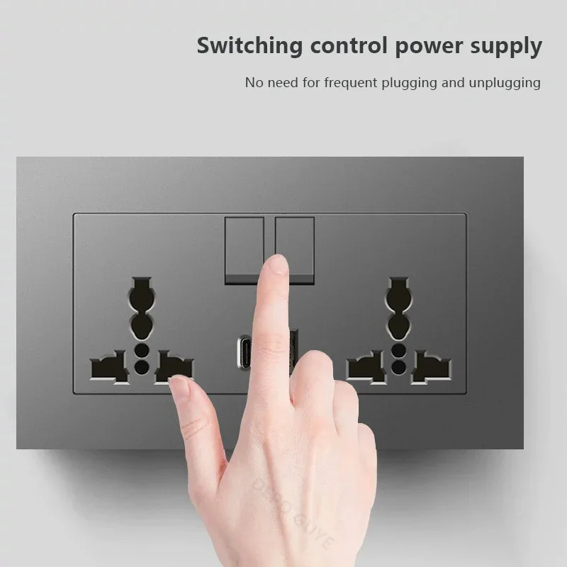 Universal 18W Type-C Plug Quick Charging Dual 3-pin Power Socket 220V,Wall electrical Socket with DC 5V 3.1A Type-c USB Charger