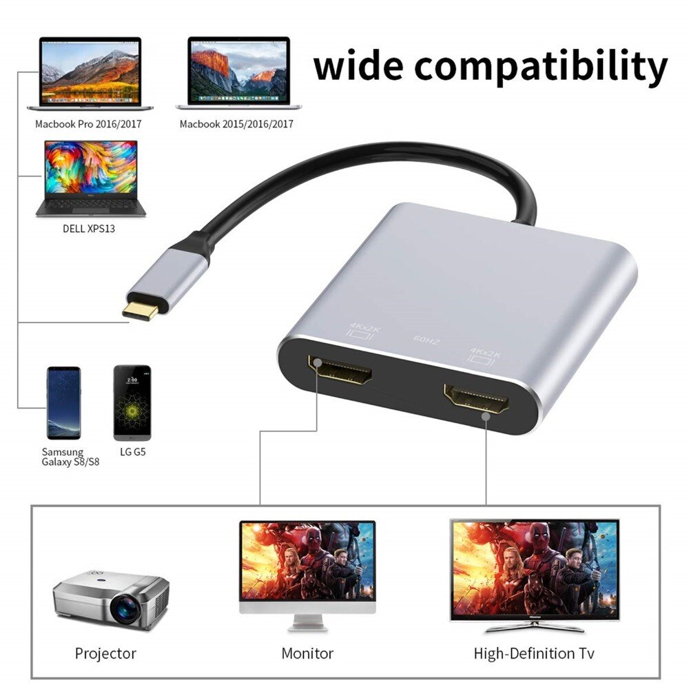 Type-C Hub Naar Dual Hdmi Pd Usb3.0 Hub Multi-Port Docking Station Voor Mobiele Telefoon Laptop Macbook samsung Dex Galaxy S10/S9