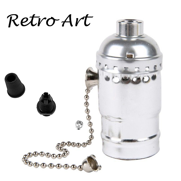 Loft Vintage Retro Licht Socket Antieke Metalen Lamphouder met rits schakelaar E27/E26: Sliver / E27