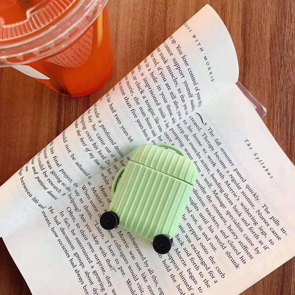 luxury For AirPods Case mini trunk box Earphone Accessories Case funda Cute Simple headphone silicon Cover For Air pods 1/2 case: green