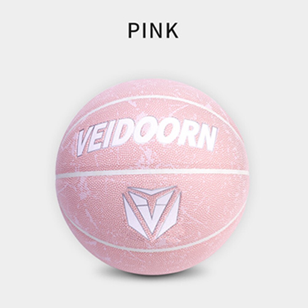 Veidoorn basketballbold officiel størrelse 7/6/5 pu læder udendørs indendørs kamp træning mænd basketball baloncesto: Vdlq -1 lyserød