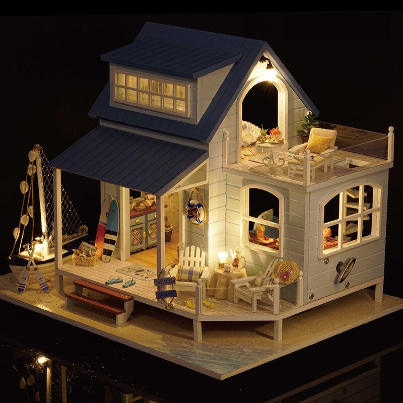 CARINO telecamera Nuovo Giocattolo di Legno Casa di Bambola in Miniatura DIY Dollhouse con Mobili Casa in Legno Giocattoli per Bambini di Costruzione di Modello Giocattolo