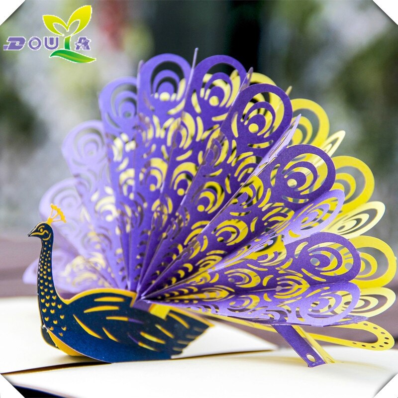 Tarjetas de Felicitación de cumpleaños de 3D tridimensional papel Pavo Real Corea hecho a mano tarjeta de de negocios