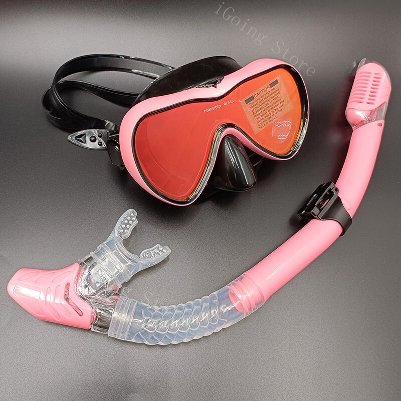Advanced Anti-Fog Snorkel Mask for Snorkeling Swimming Scuba Diving with Wide-Angle Tempered Glass Coating Lens Snorkelling Set: Pink Set 1