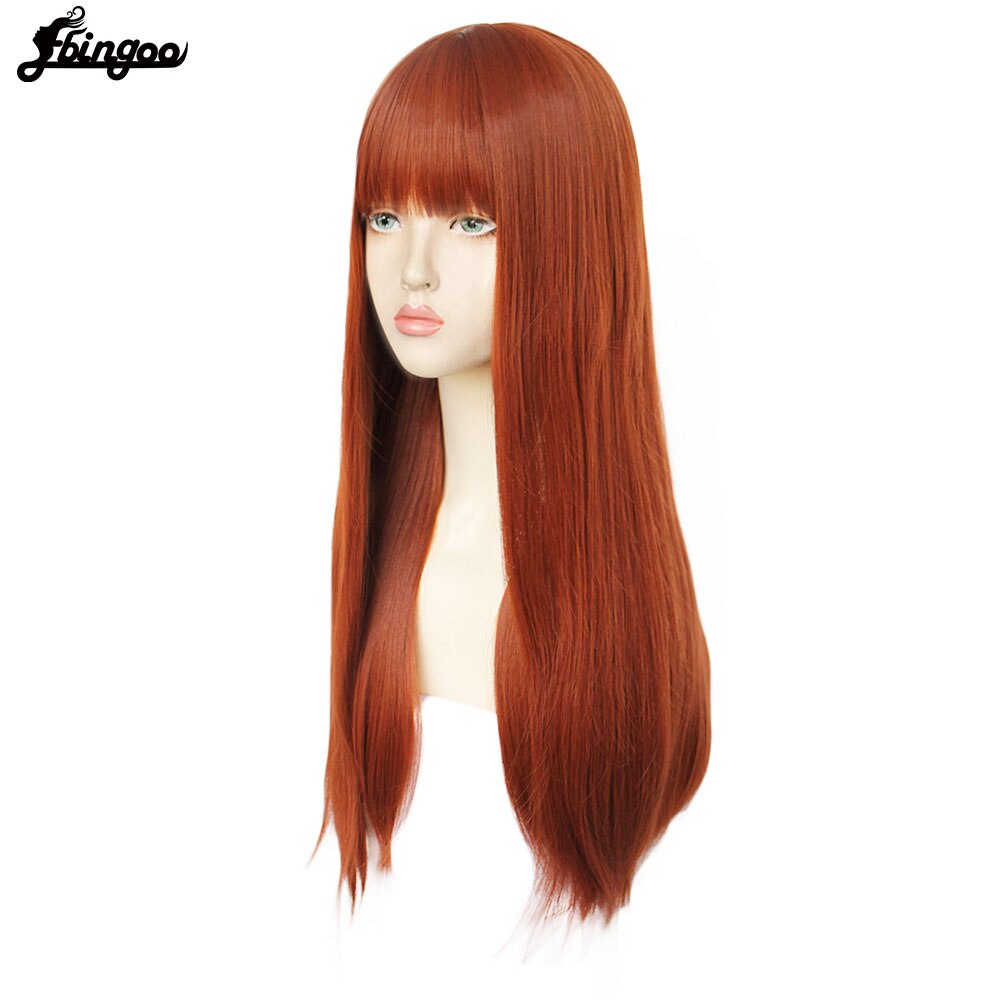 Ebingoo】-gorro de pelo + fibra blanca de alta temperatura, peluca larga de pelo sintético con flequillo para mujer, color blanco, gris, marrón y rosa