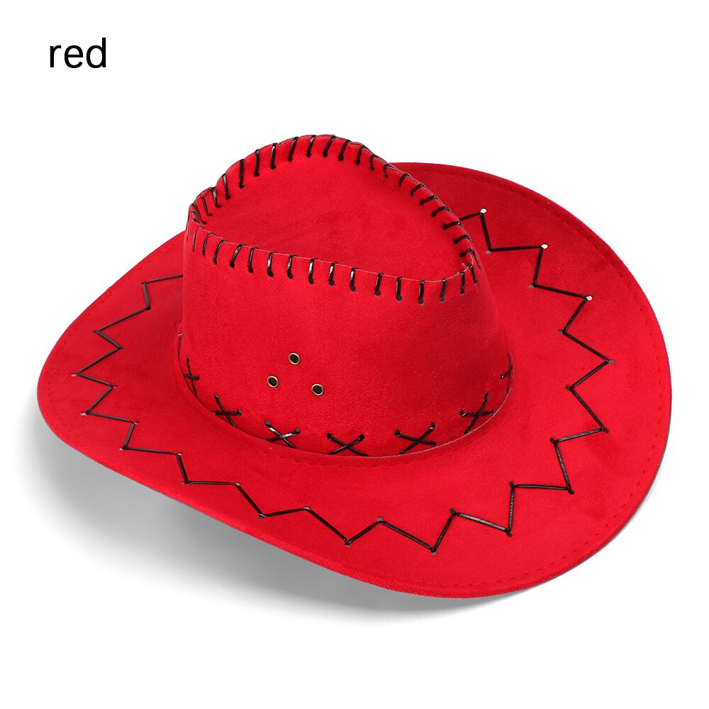 Western Cowboy Hat Women Men Sun Visor Cap Wide Sun Shield Hat Travel Beach Chapeu Cowboy Cap: Red