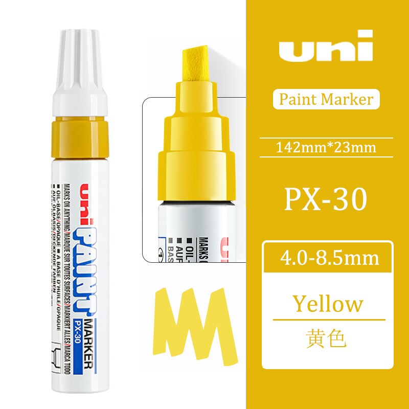 Uni PX-30-marcador de pintura permanente, 7 colores disponibles, 8,5mm, Pintura de coches, bolígrafo de firma de boda, 1 Uds.: yellow 1Pcs