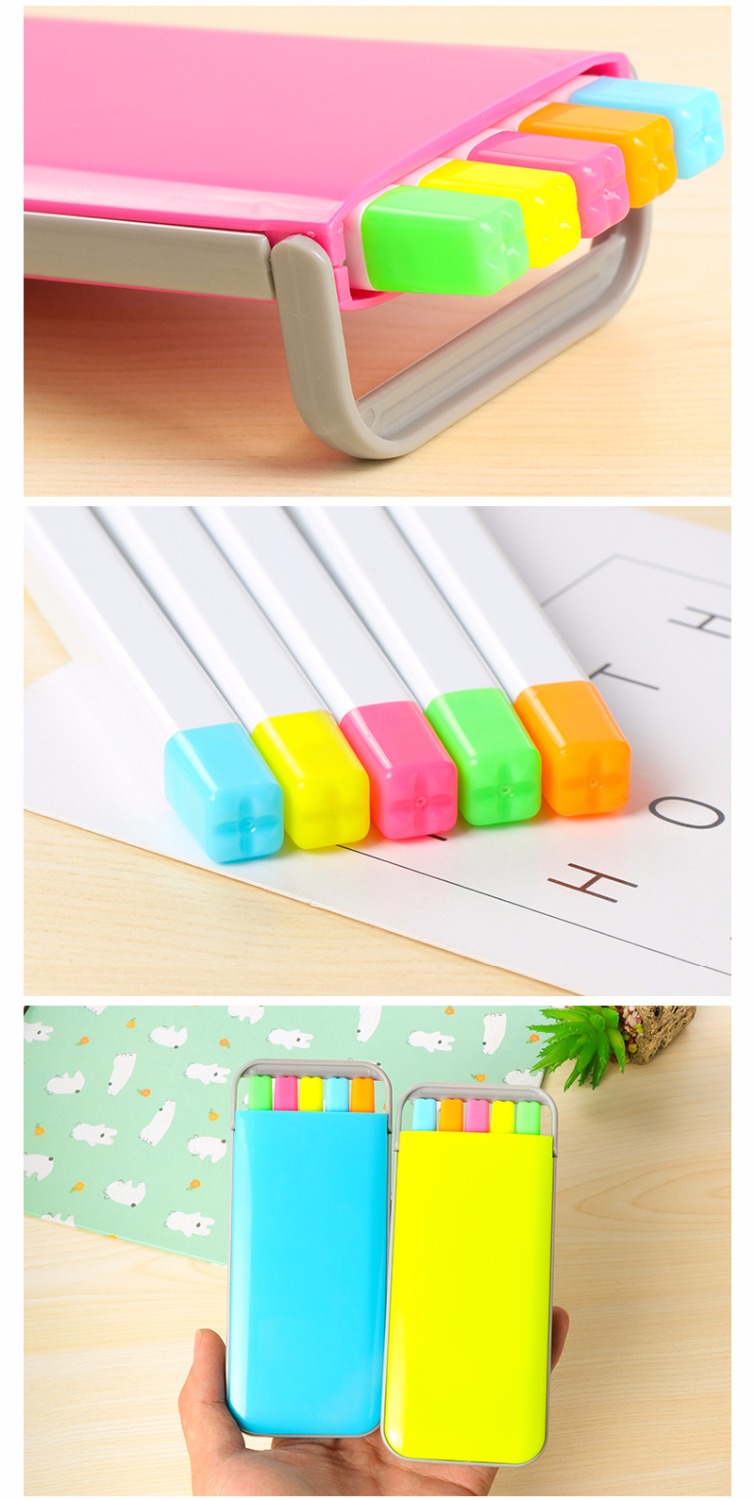 5 unids/caja caja de dulces color marcador plumas marcadores fluorescentes para el libro de papelería oficina accesorios suministros F158