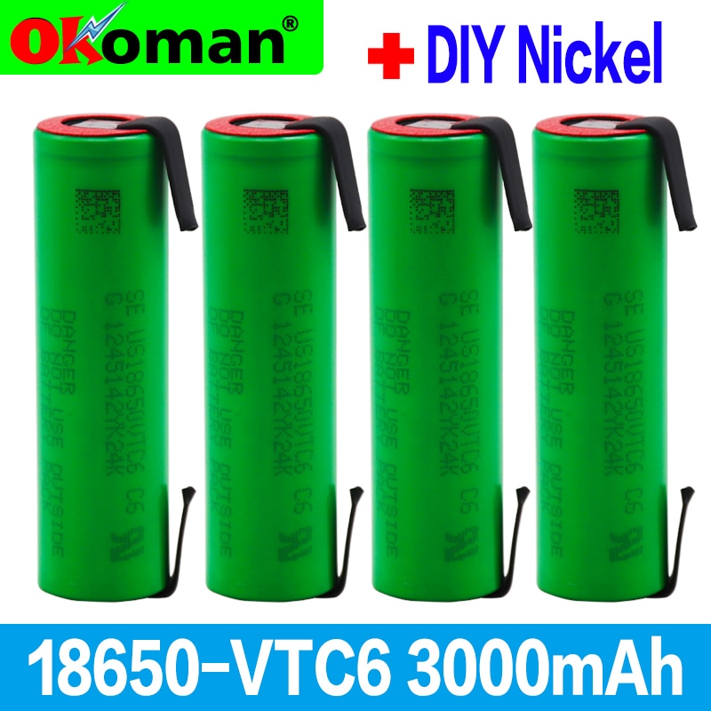 VTC6 3.7V 3000mAh 18650 Li-ion Battery 30A Discharge for 18650 rechargeable battery US18650VTC6 Tools batteries+Nickel sheets