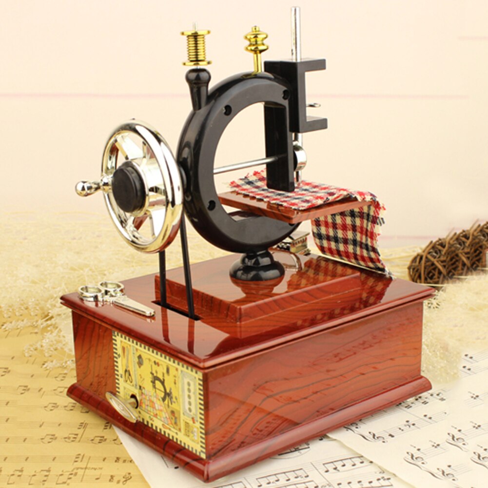 Resin Music Box Simulation Sewing Machine Retro Toy Jewelry Box Home Ornaments for Couple Romantic