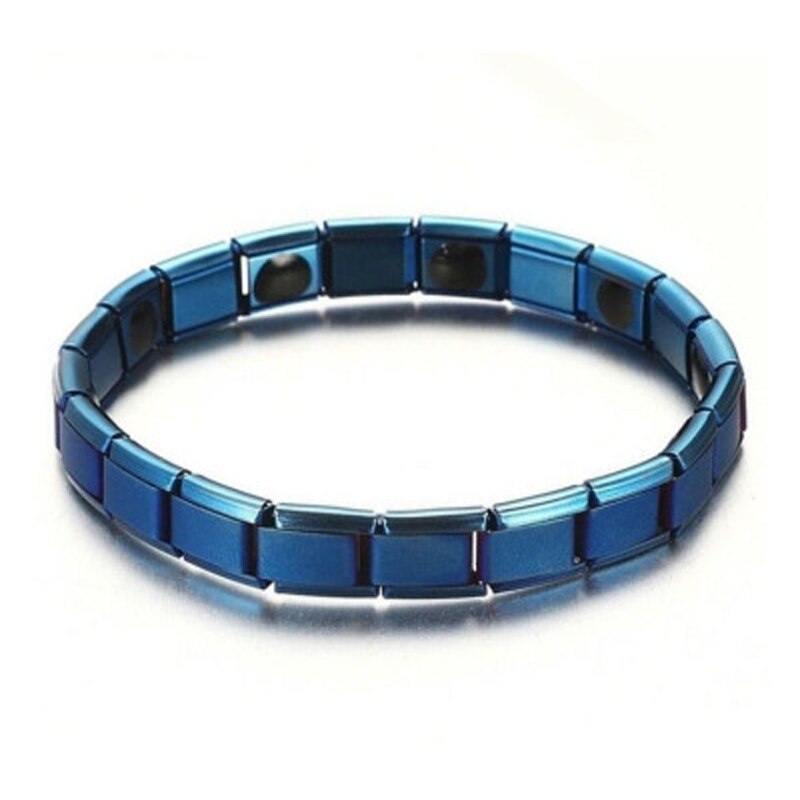 Neue Edelstahl Schwarz Germanium Magnetische Kette Link Armband für Frauen Männer Gesundheit Pflege Energie Schmuck Schnarchen Armband: Blue  Single row