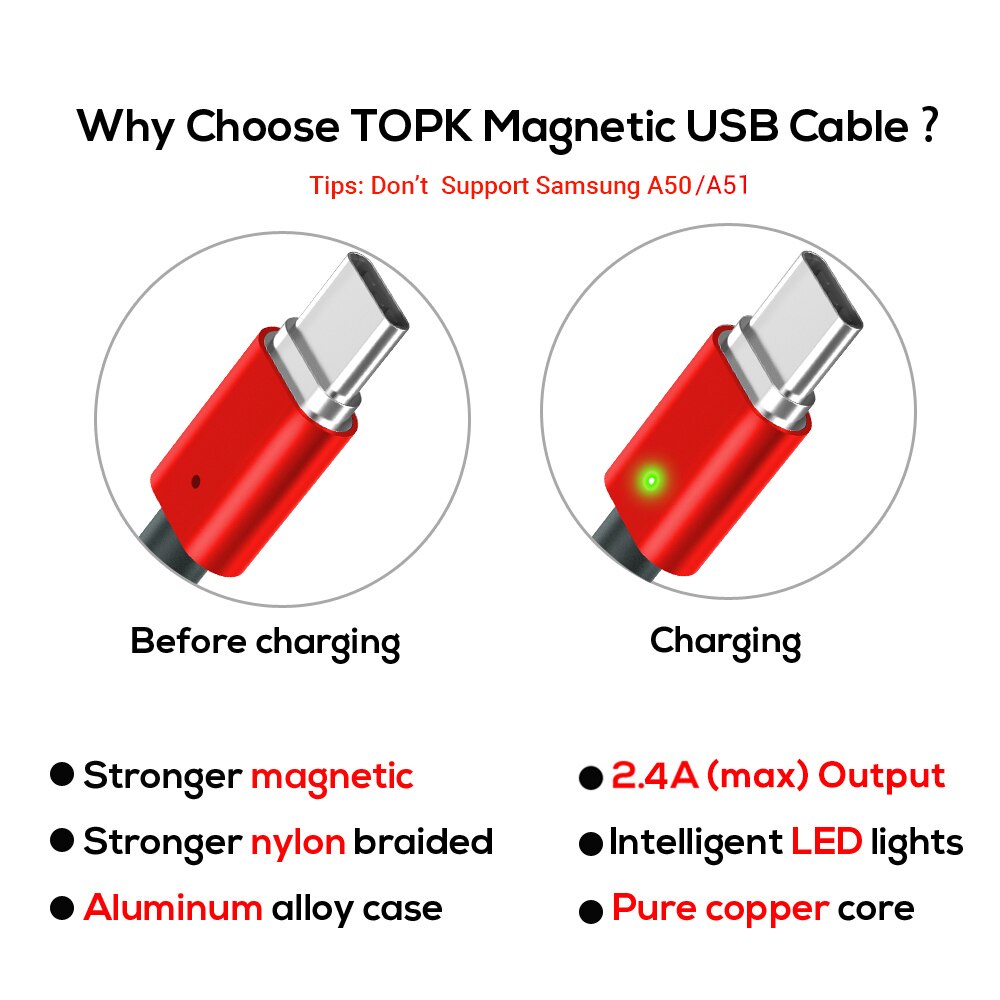 TOPK bin21 Magnetische Kabel Typ-C Kabel & Mikro USB Kabel Nylon Geflochtene Daten synchronisieren praktisch Ladekabel für Samsung Xiaomi