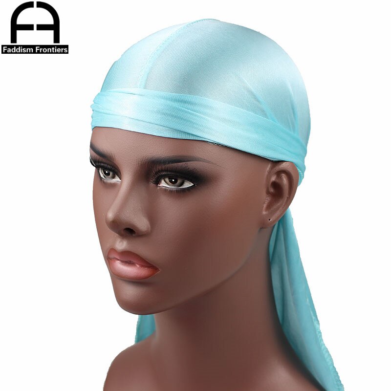 Perruques Turban en Satin Durag pour homme | Couvre-chef de motard, bandeau de luxe, chapeau Pirate, accessoires pour cheveux,: Bleu ciel
