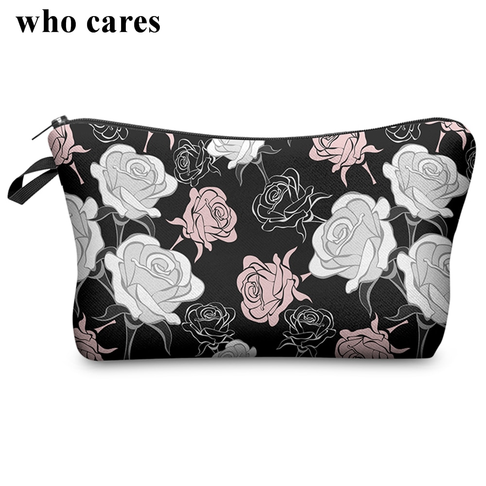 Who Cares Flower 3D Printing With Multicolor Pattern Makeup Bags with Zipper Travel Ladies Pouch Women Cosmetic Bag