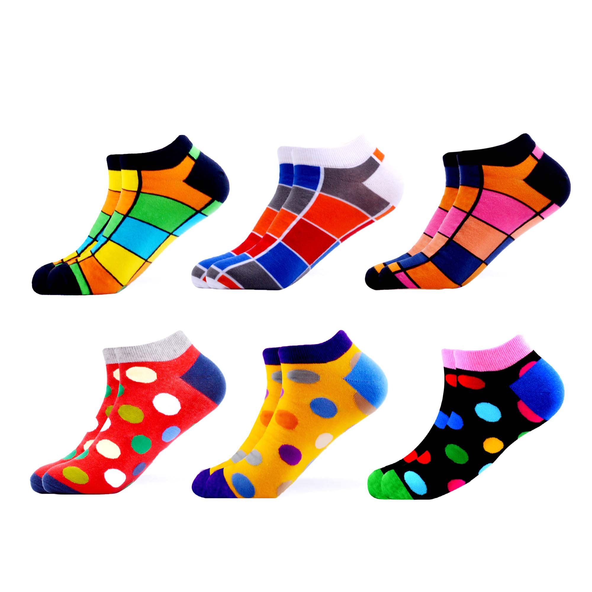 Sanzetti heren 6 paar/lot kleurrijke zomer gekamde katoenen enkelsokken gestreepte geruite ademende harajuku sokken vrolijke sokken voor: B05725