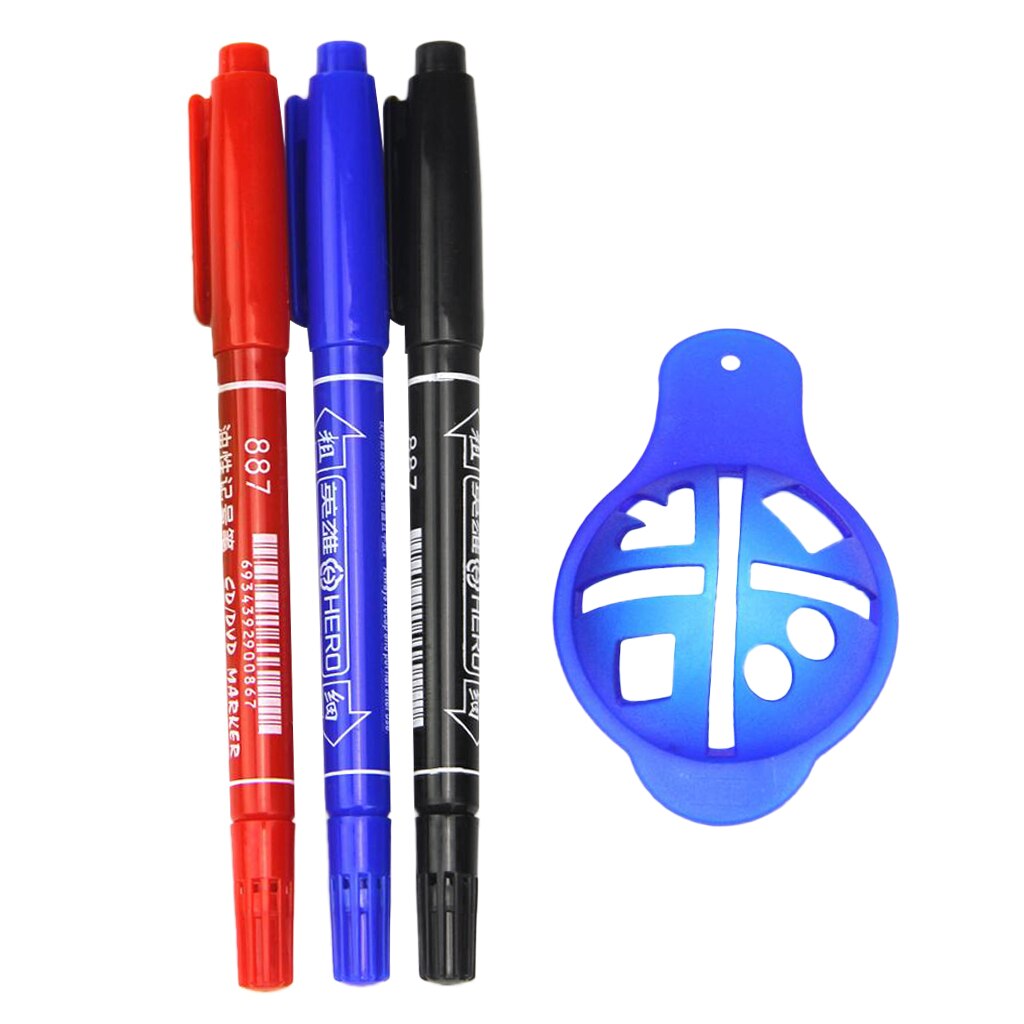 Bærbar golfbold liner markør linjetegning justering værktøj skuffestencil med tre forskellige farvepenne: Blå