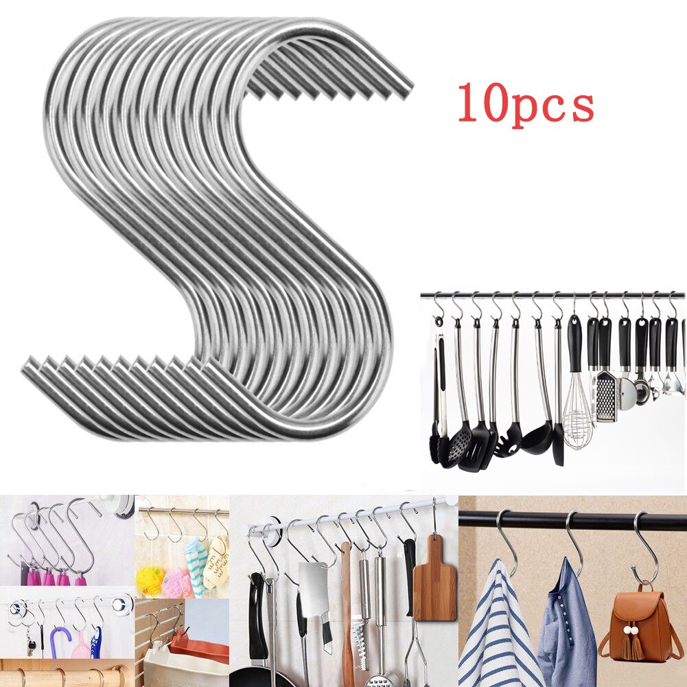 Ganchos de acero inoxidable para colgar, ganchos de Metal para cocina, armario empotrado, 10 paquetes