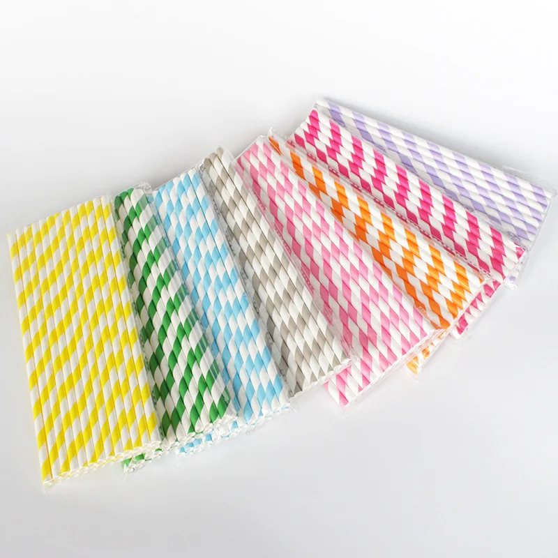 200 Biodegradable Paper Straws Assorted Rainbow Colors Striped Drinking Straws for Juice birthdays partys