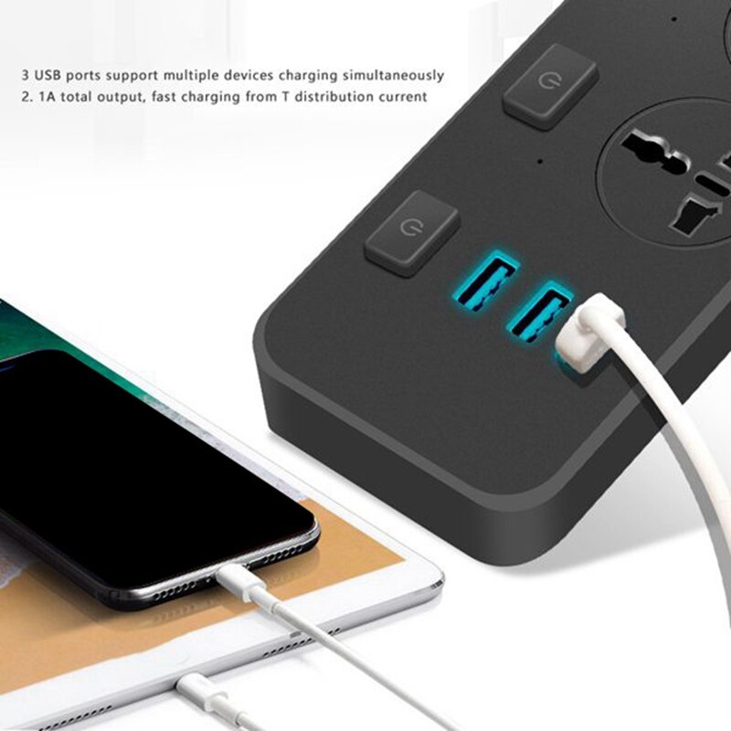 Steckdosenleiste mit 3 usb-anschlüssen , 5v joule 2a 6.5 cm langem verlängerungskabel 2500 überspannungsschutz für studentenwohnheime