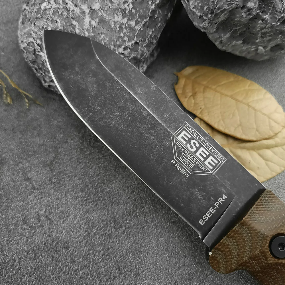 ESEE PR4 couteau à lame fixe polyvalent cuisine utilitaire ménager couteau droit lame en acier D2 manche en chanvre couteau à fruits EDC