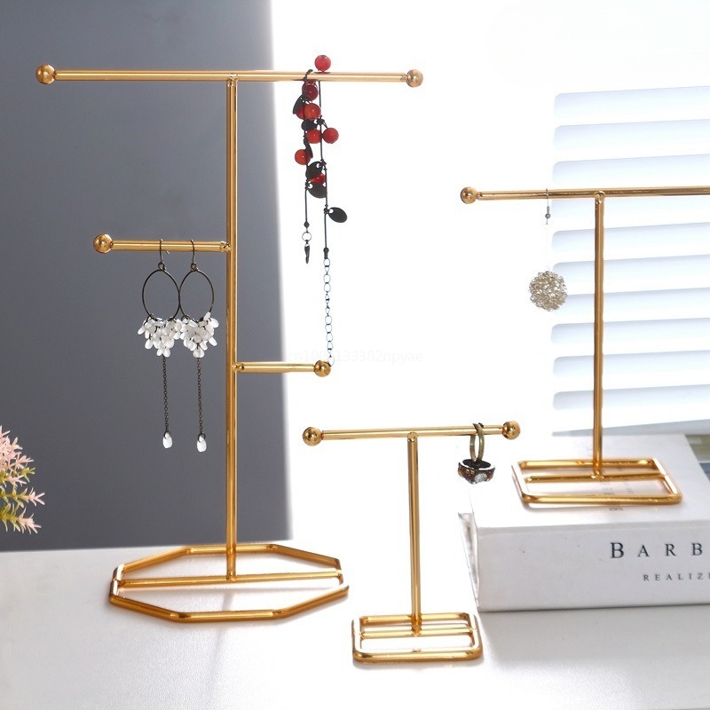 Barra en T, estante de joyería de hierro forjado , anillo, pendientes, colgador de collares, estante de almacenamiento, soporte de exhibición de joyería, organizador de pendientes