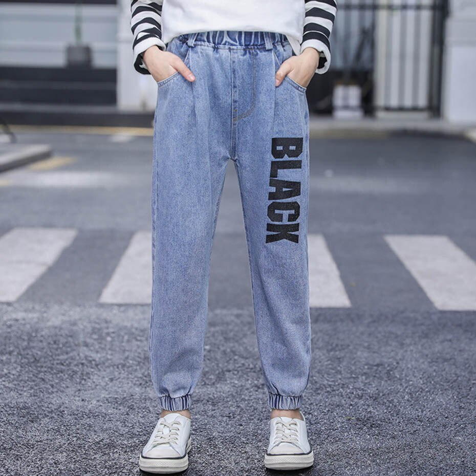 Jeans jente bokstavmønster jeans barn jente fritidsstil barn jeans vår høst klær for jenter 6 8 10 12 14
