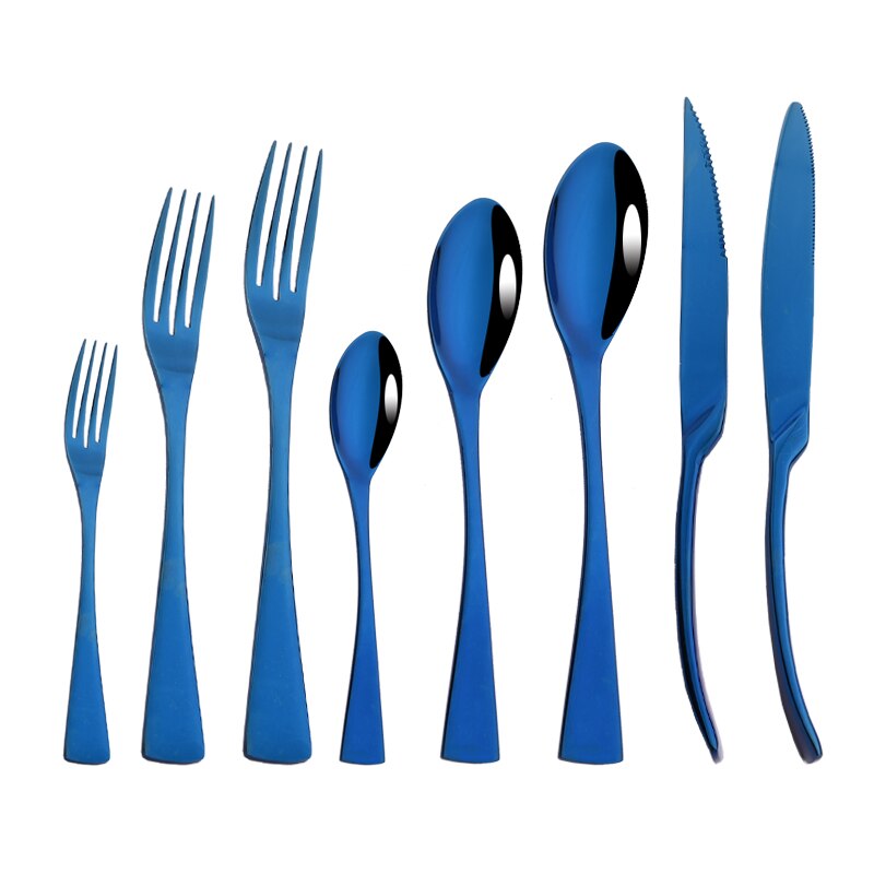 Mirror Blue Cutlery Set 18/10 Stainless Steel Tableware Dinnerware Set Steal Knife Spoon Fork Dinner Set Kitchen Flatware Set